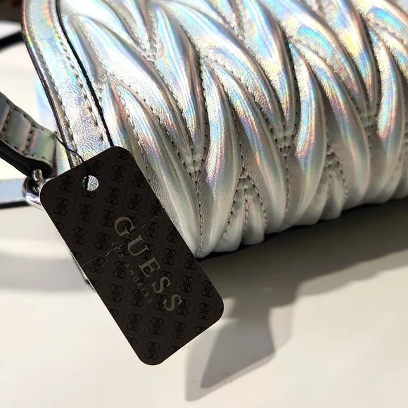 NEW! GUESS Metallic Silver Mini Shoulder Bag with Crossbody Strap - Picture 14 of 16